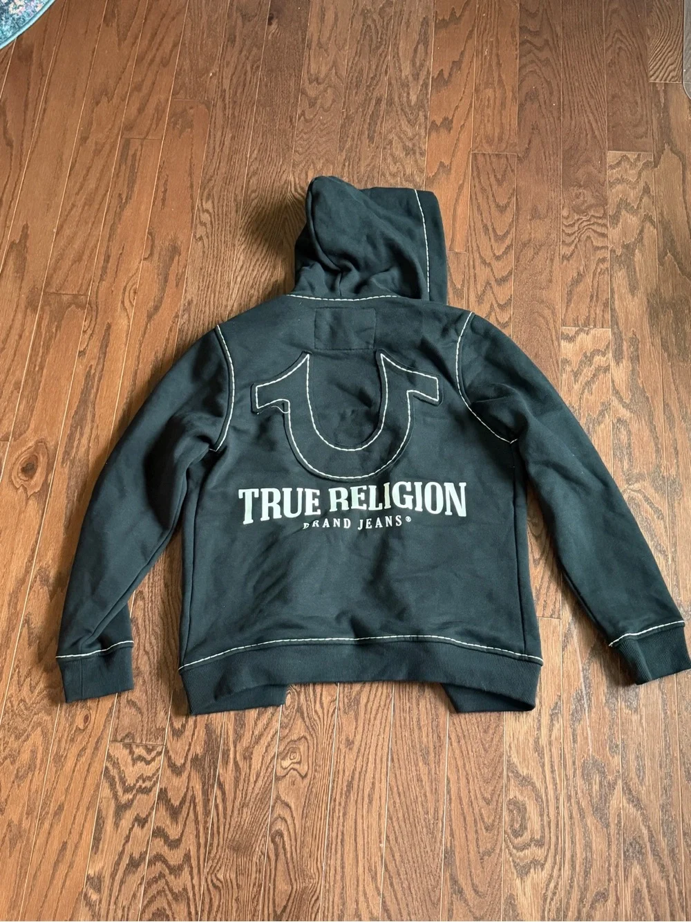 True Religion Black Hoodie with White Contrast Stitching